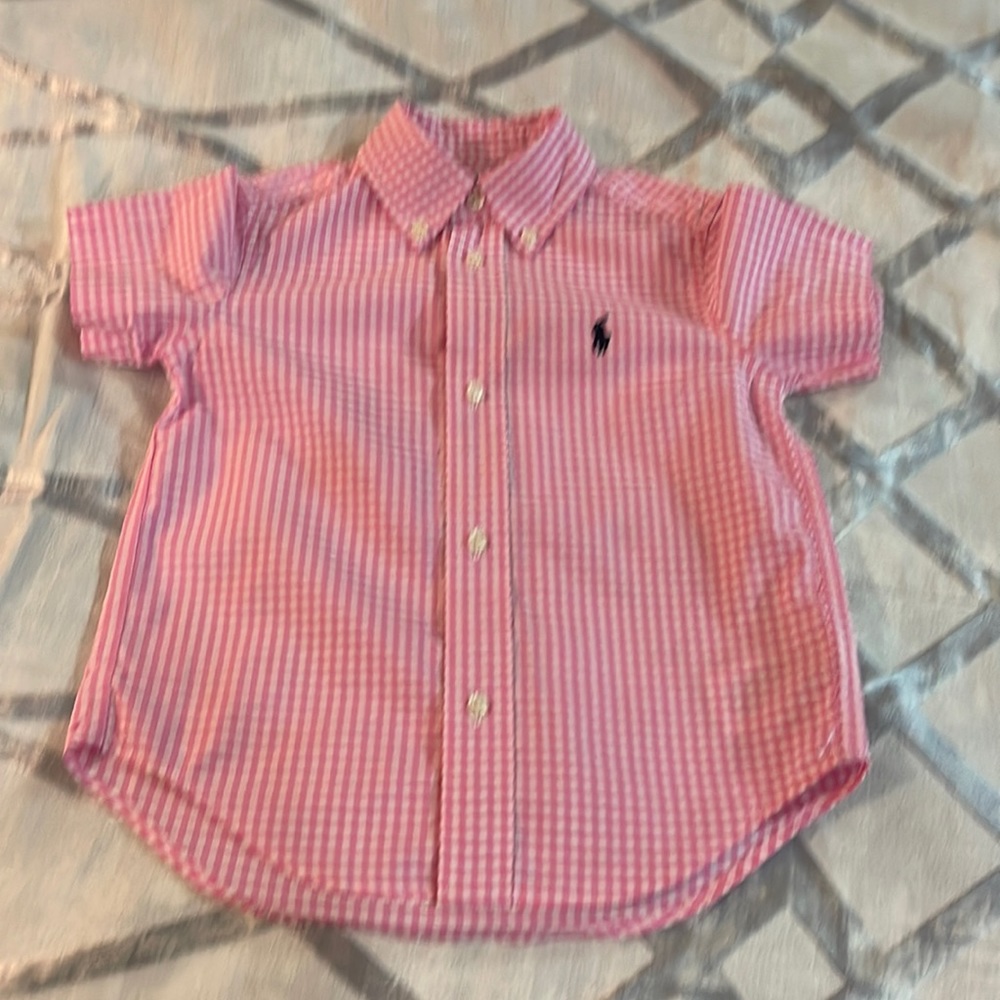 Short sleeve, pink polo plaid boys dress shirt
